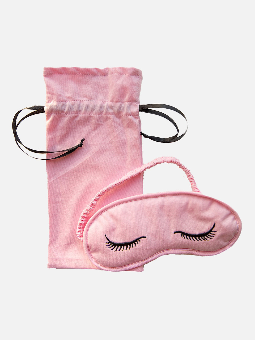 Nite Flite Pink & Black Embroidered Pure Cotton Eye Mask