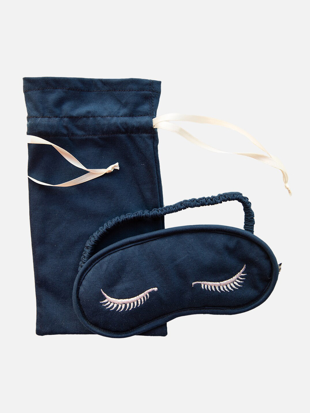 Nite Flite Navy Blue Printed Pure Cotton Handcrafted Eye Mask With Pouch