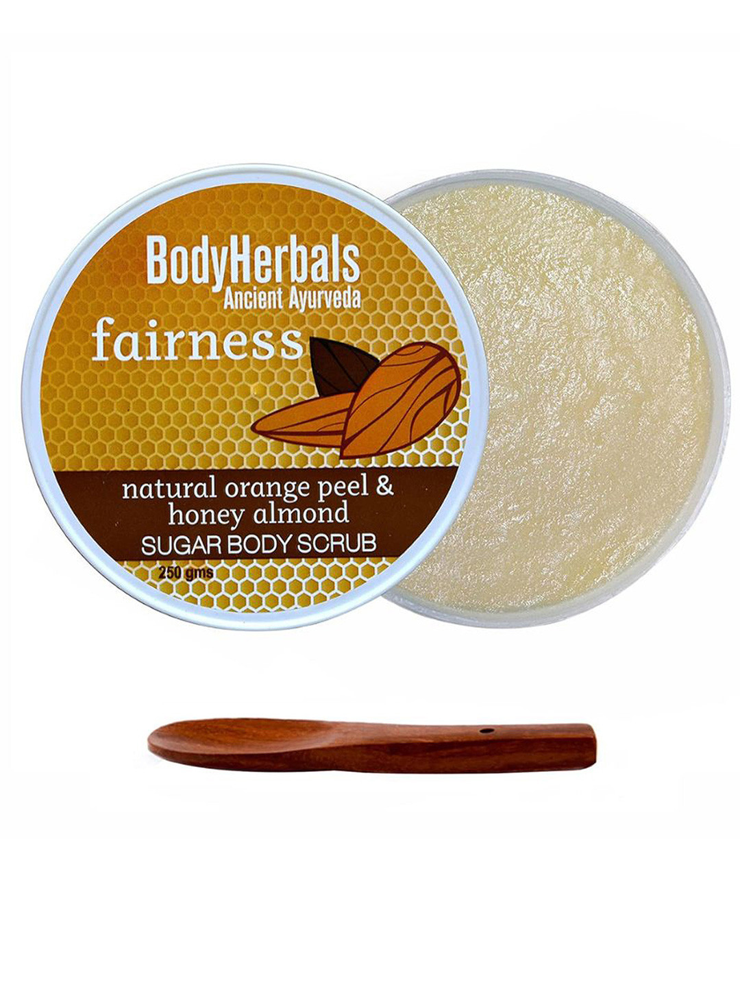 BodyHerbals Exfoliating Sugar Body Scrub with Orange + Honey  & Spoon - 250 g