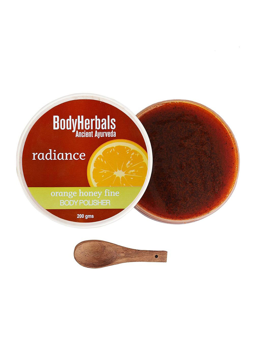 BodyHerbals Brightening Body Scrub Polisher with Orange + Honey & Spoon - 200 g