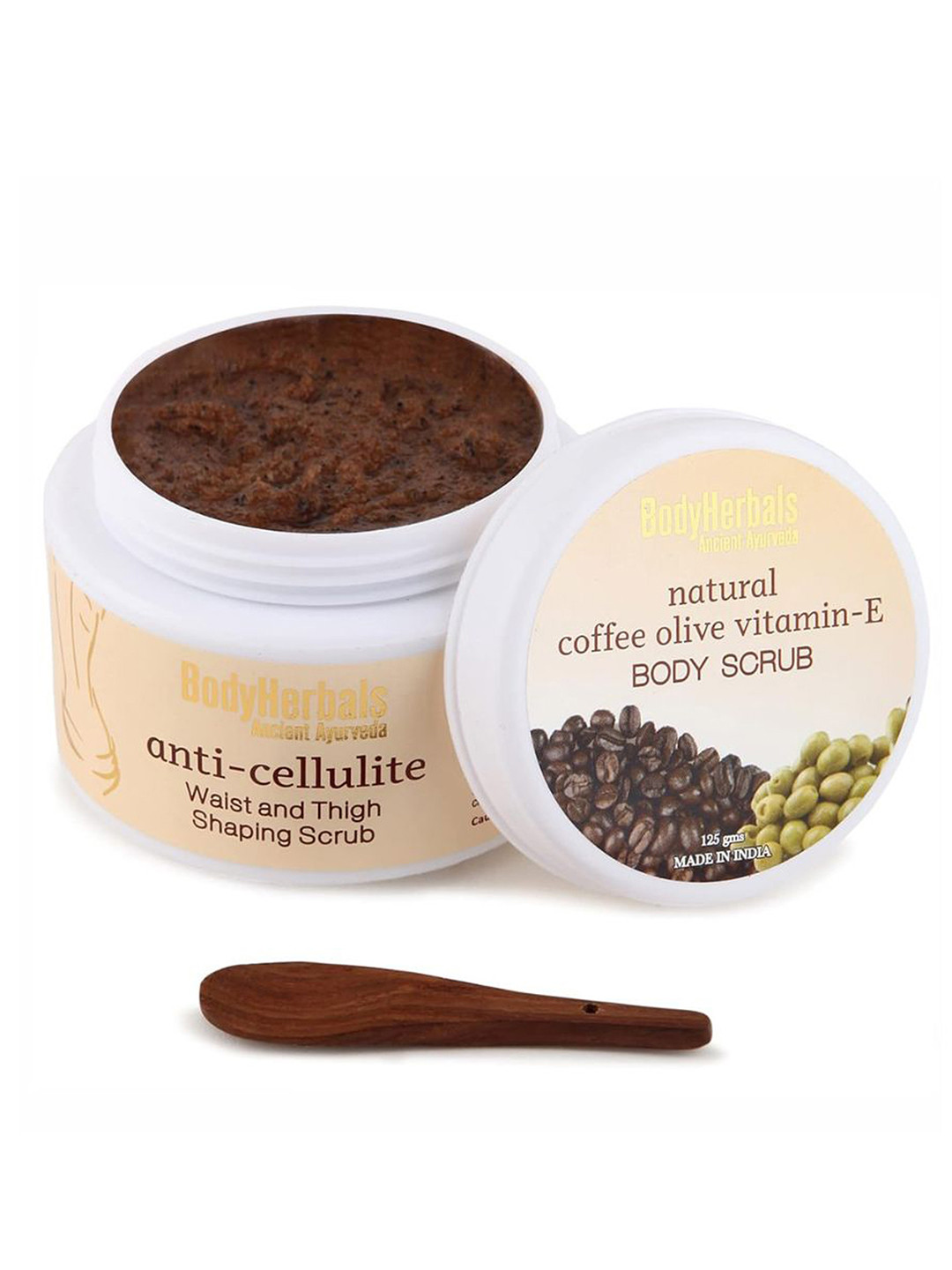 BodyHerbals Exfoliating Coffee Body Scrub With Olive + Vitamin E & Spoon - 125 g