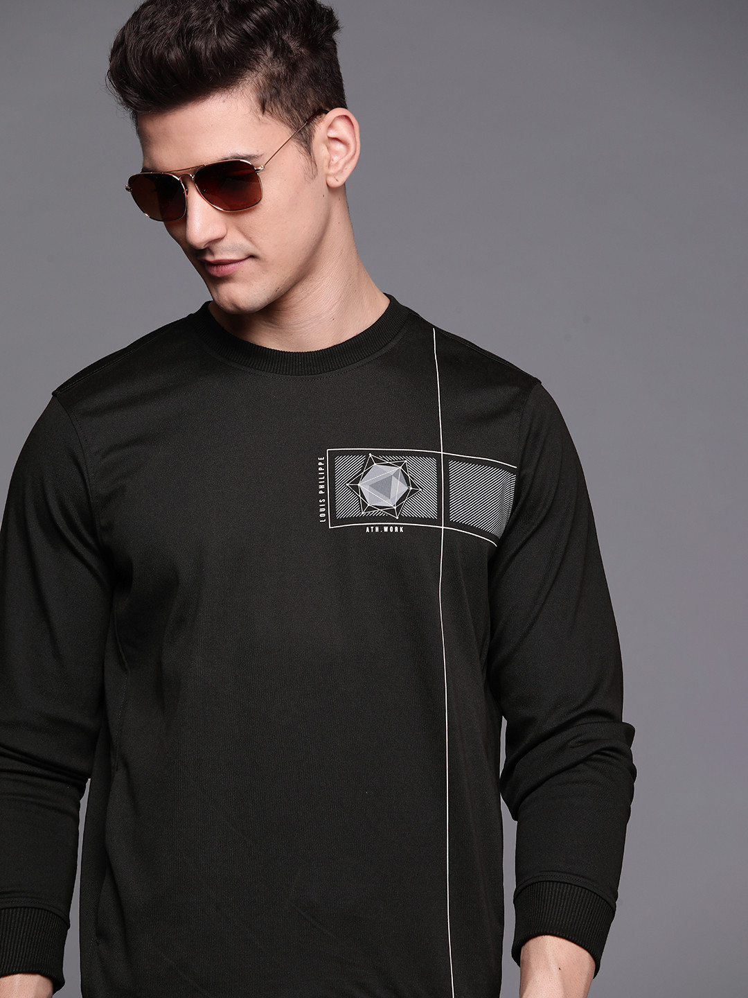 Louis Philippe Ath Work Men Black Printed Sweatshirt