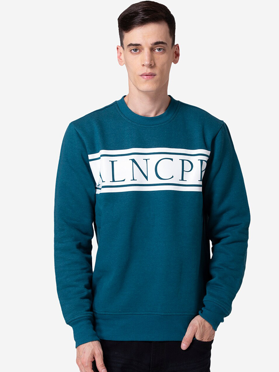 Allen Cooper Men Green Colourblocked Sweatshirt