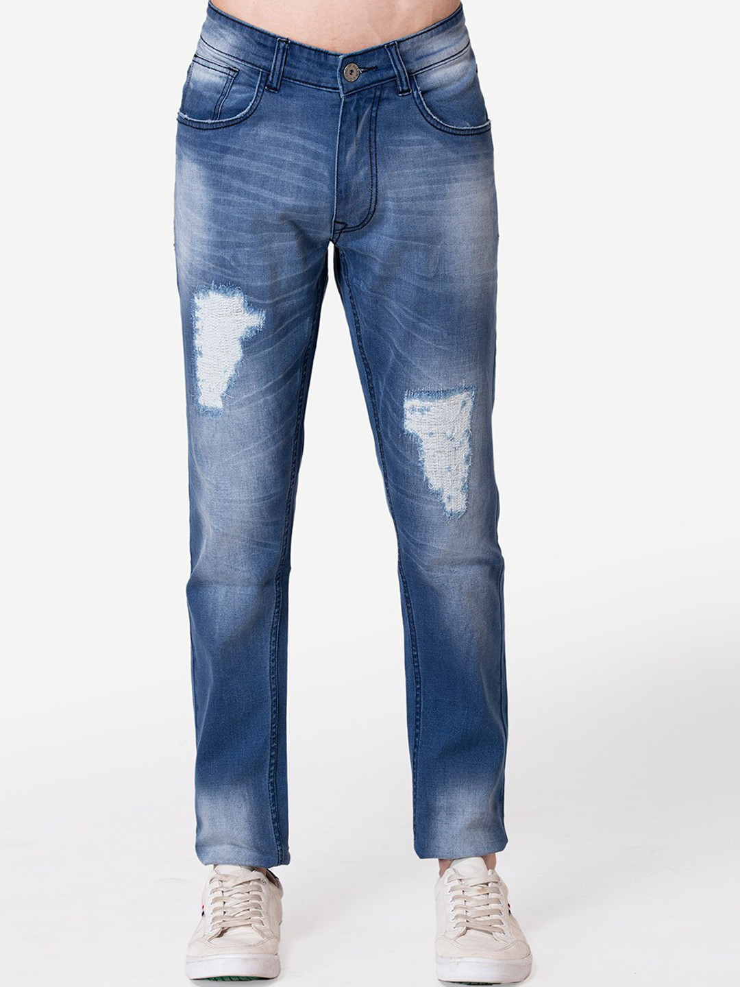 Allen Cooper Men Blue Mildly Distressed Light Fade Stretchable Jeans