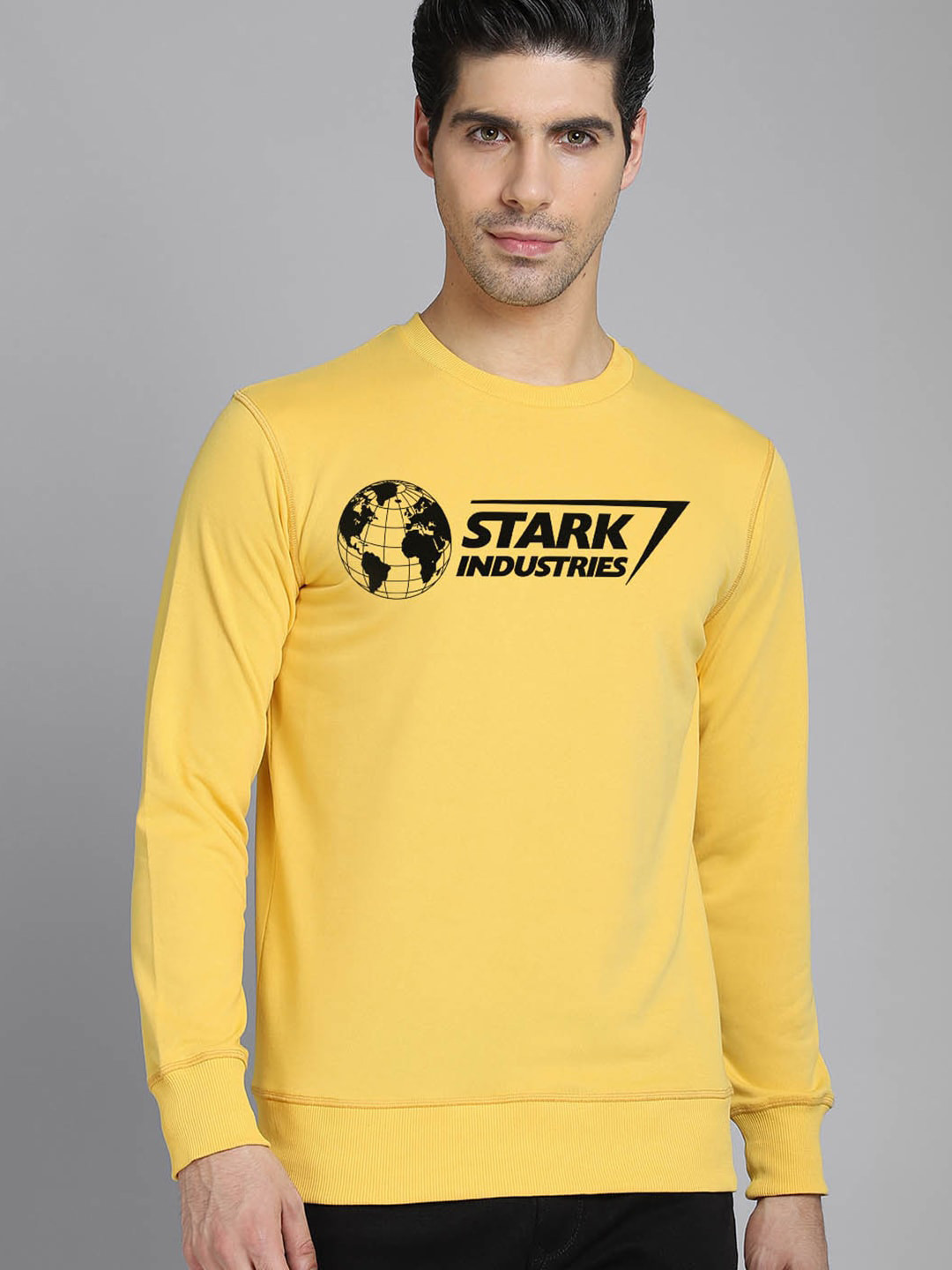 Free Authority Men Yellow Iron Man Printed Round Neck Sweatshirt