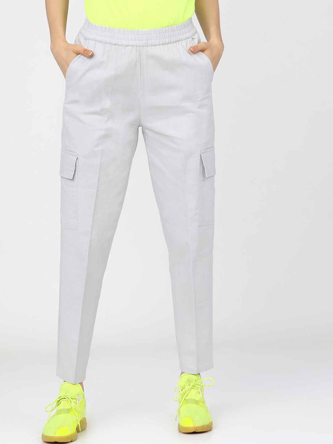 Tokyo Talkies Women White Straight Fit Cargos Trousers