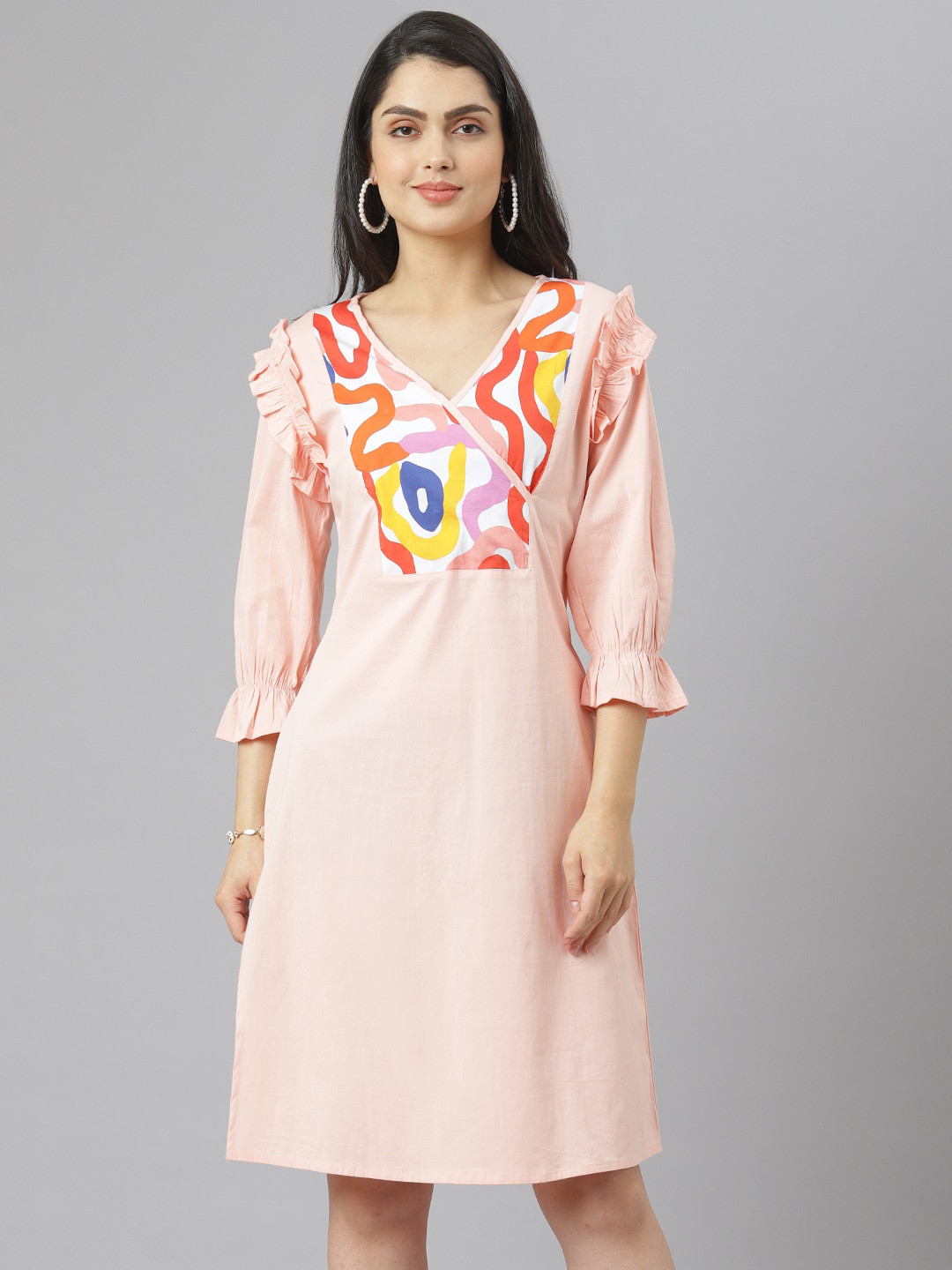 am ma Peach-Coloured A-Line Dress