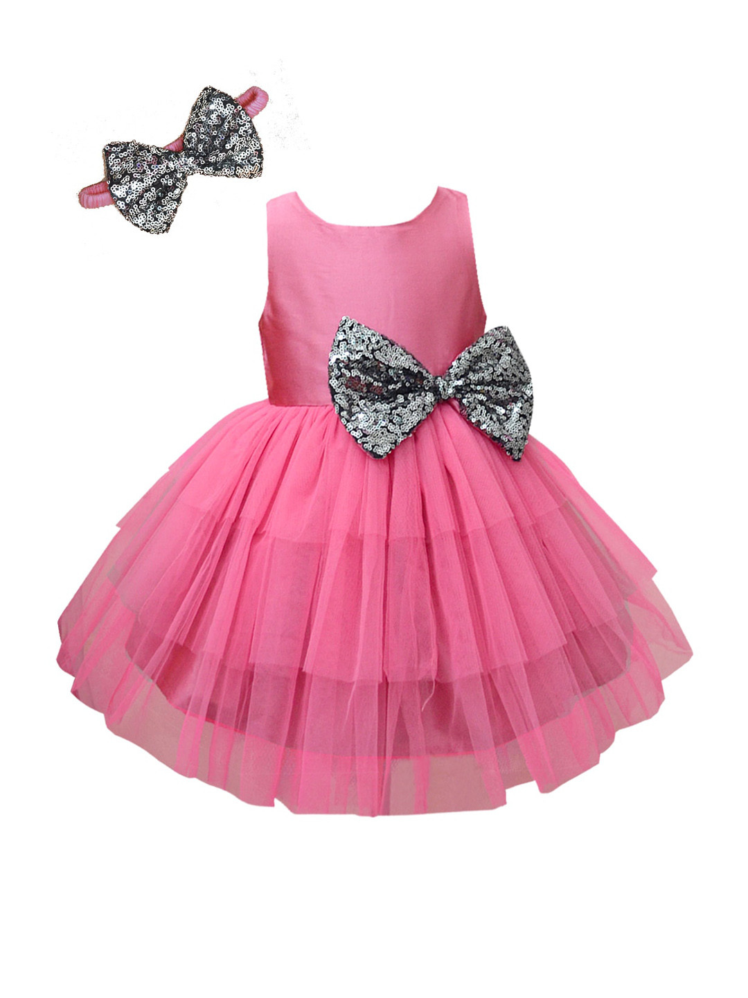 A.T.U.N. Girls Pink Bow Net Dress