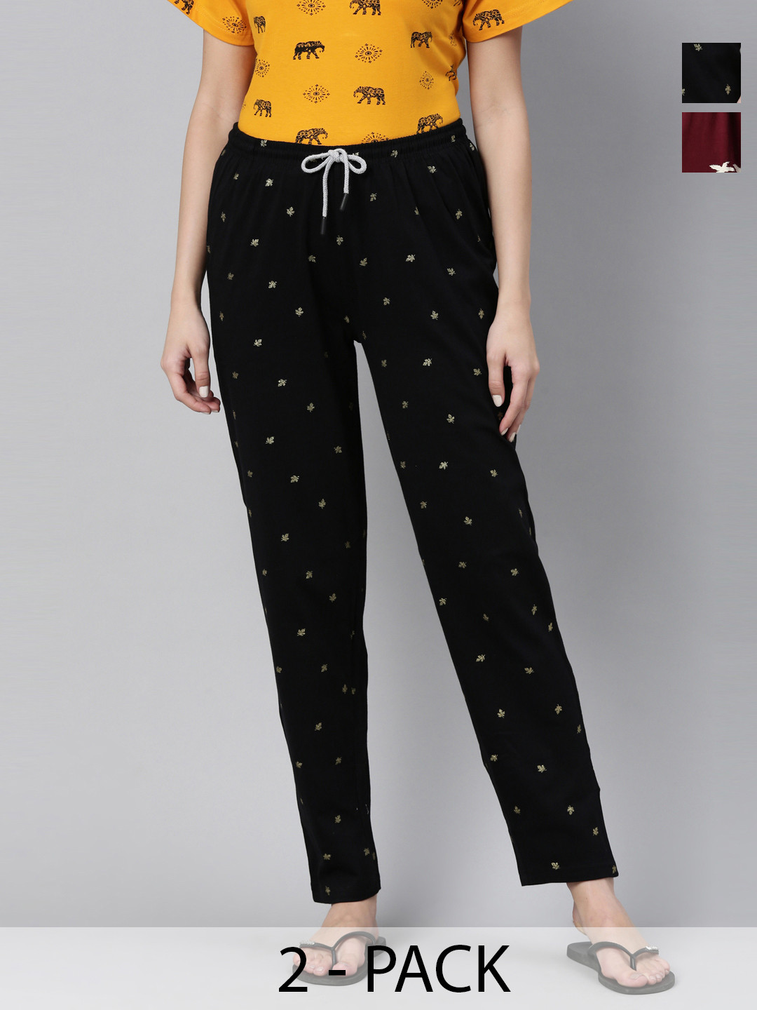 Kryptic Women 100% Cotton Full Length Lounge Pants - Pack of 2