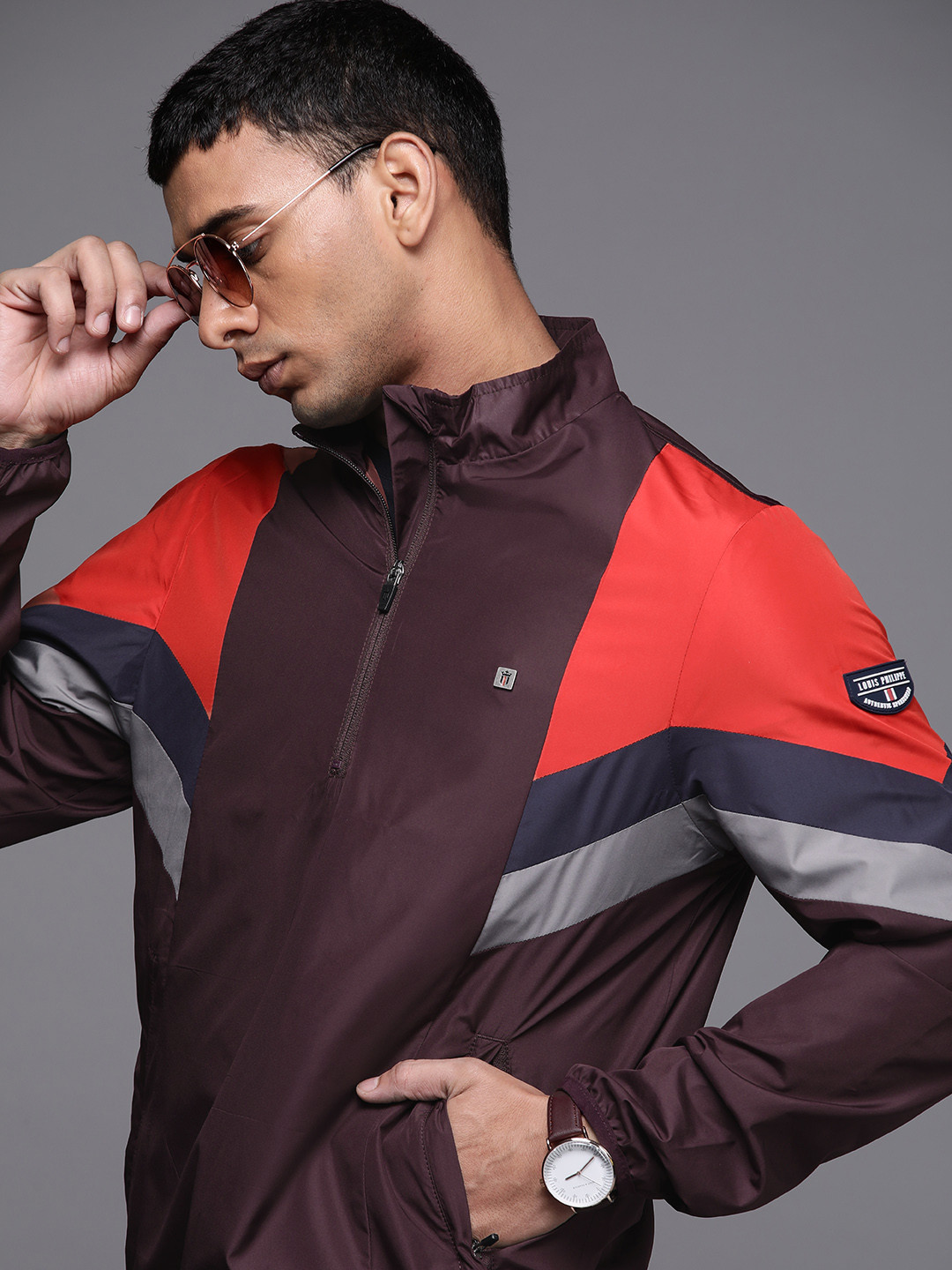 Louis Philippe Sport Men Burgundy & Red Striped Tailored Jacket