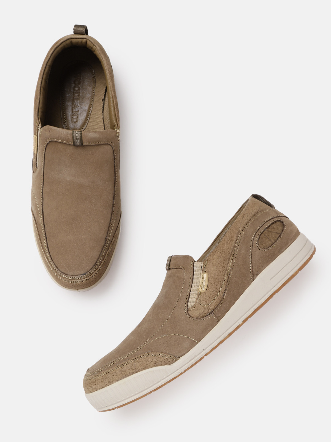 Woodland Men Khaki Leather Solid Slip-Ons