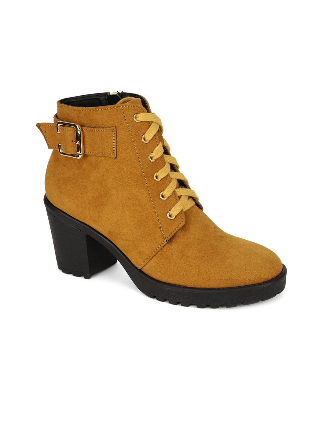 Bruno Manetti Camel Brown Suede Block Heeled Boots with Buckles