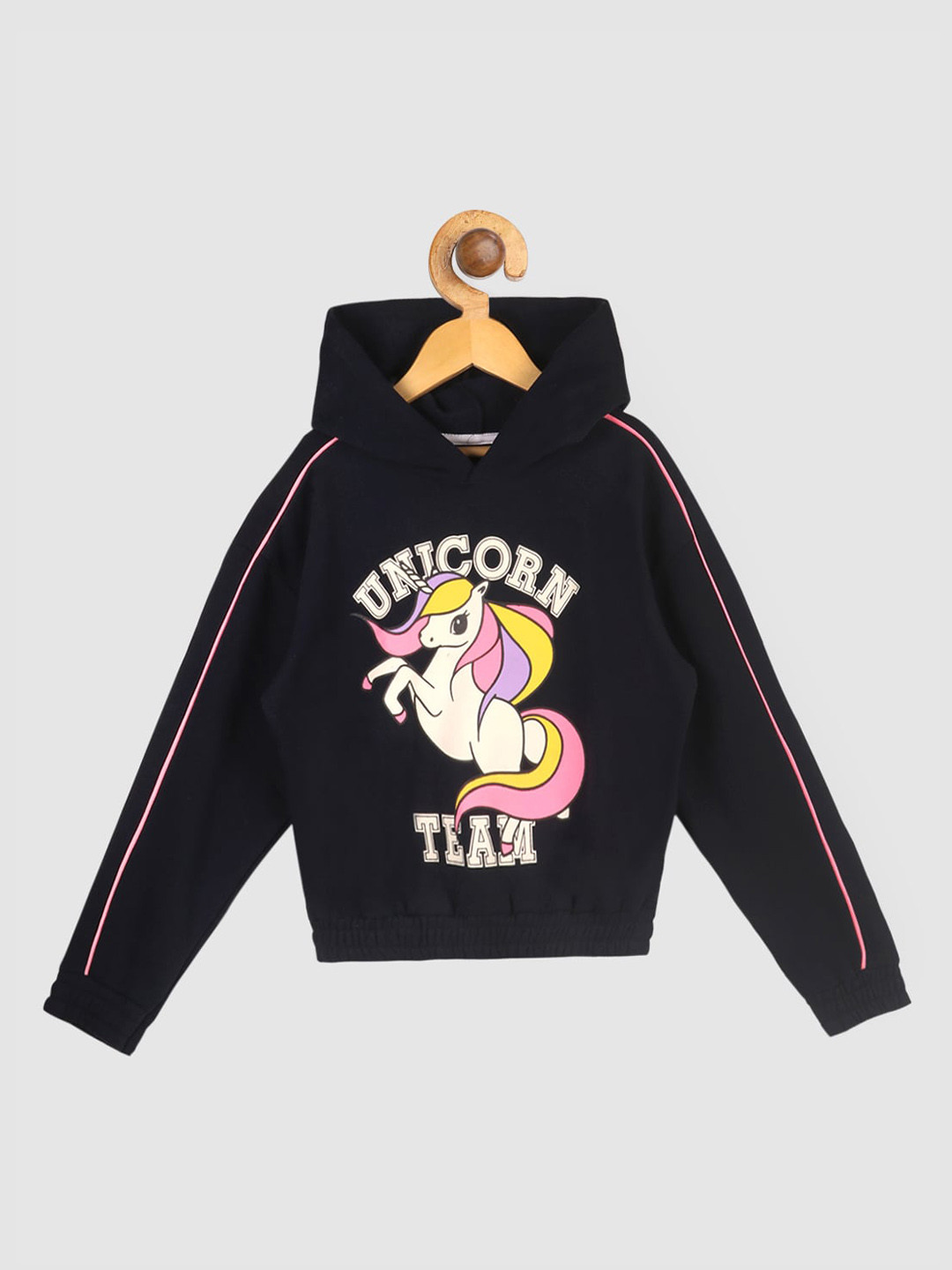 Lazy Shark Girls Black Printed Fleece Hooded Sweatshirt