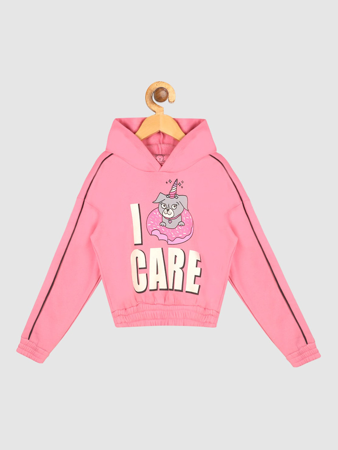 Lazy Shark Girls Pink Printed Hooded Sweatshirt