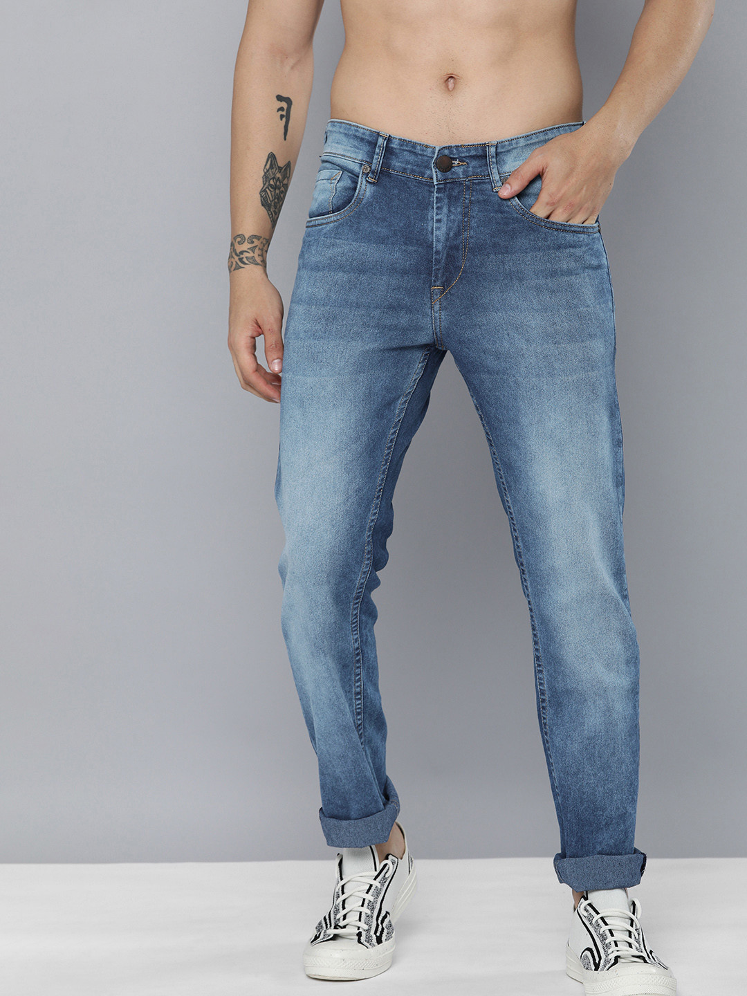 HERE&NOW Men Blue Light Fade Mid-Rise Clean Look Jeans