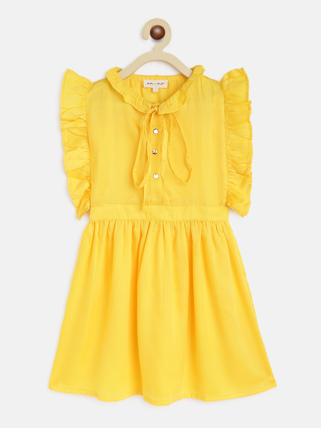 am ma Yellow Tie-Up Neck Satin Dress