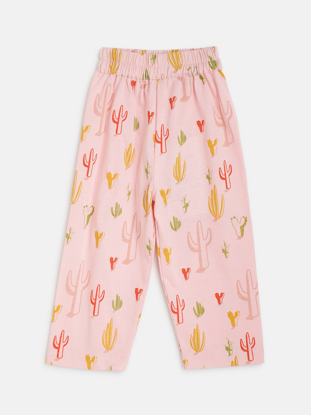 am ma Girls Pink & Yellow Printed Cotton Lounge Pants