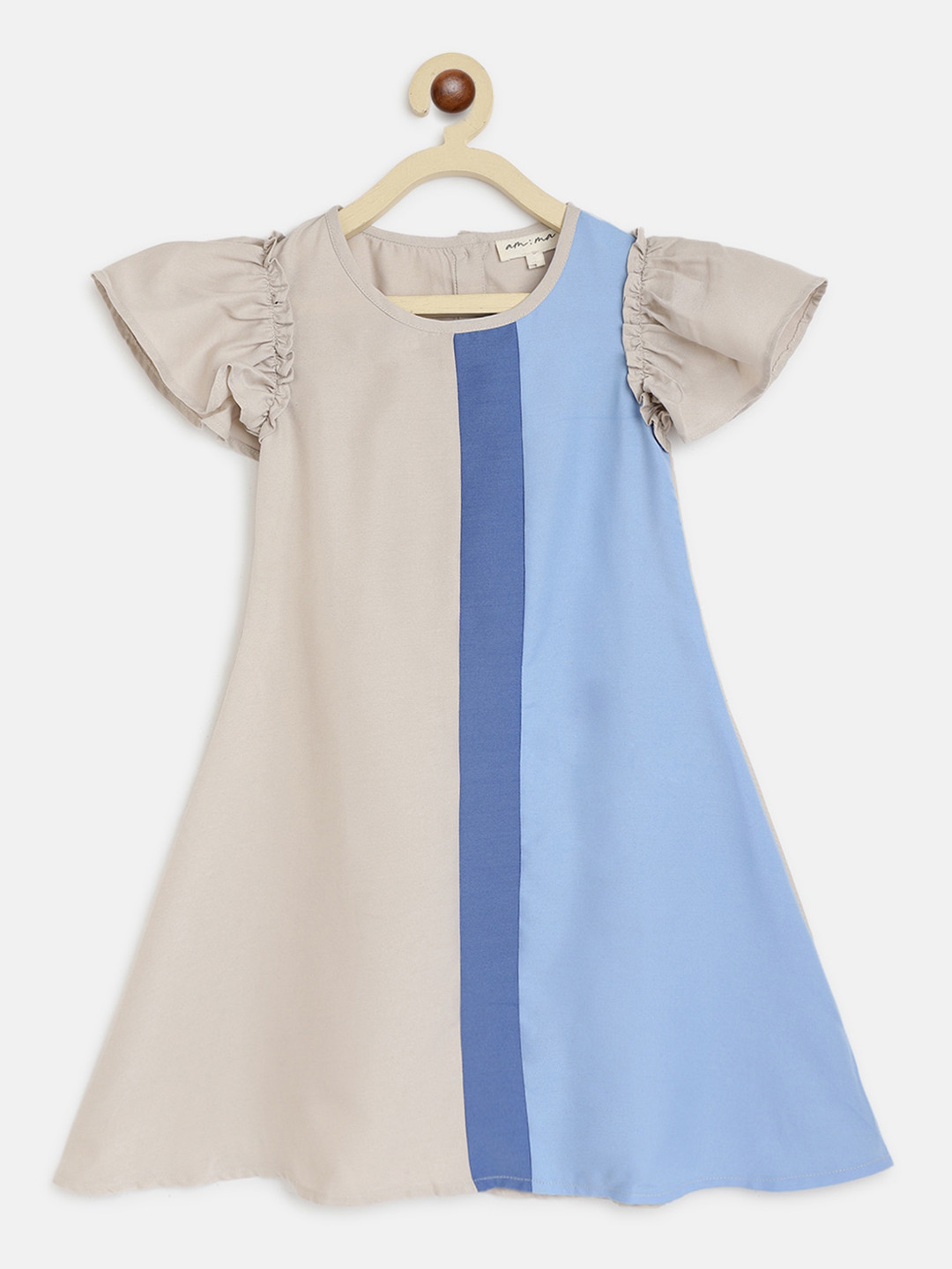 am ma Blue & Beige Colourblocked A-Line Dress