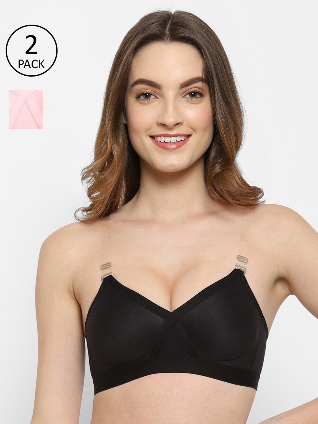Floret Pack Of 2 Black & Pink Minimizer Bra