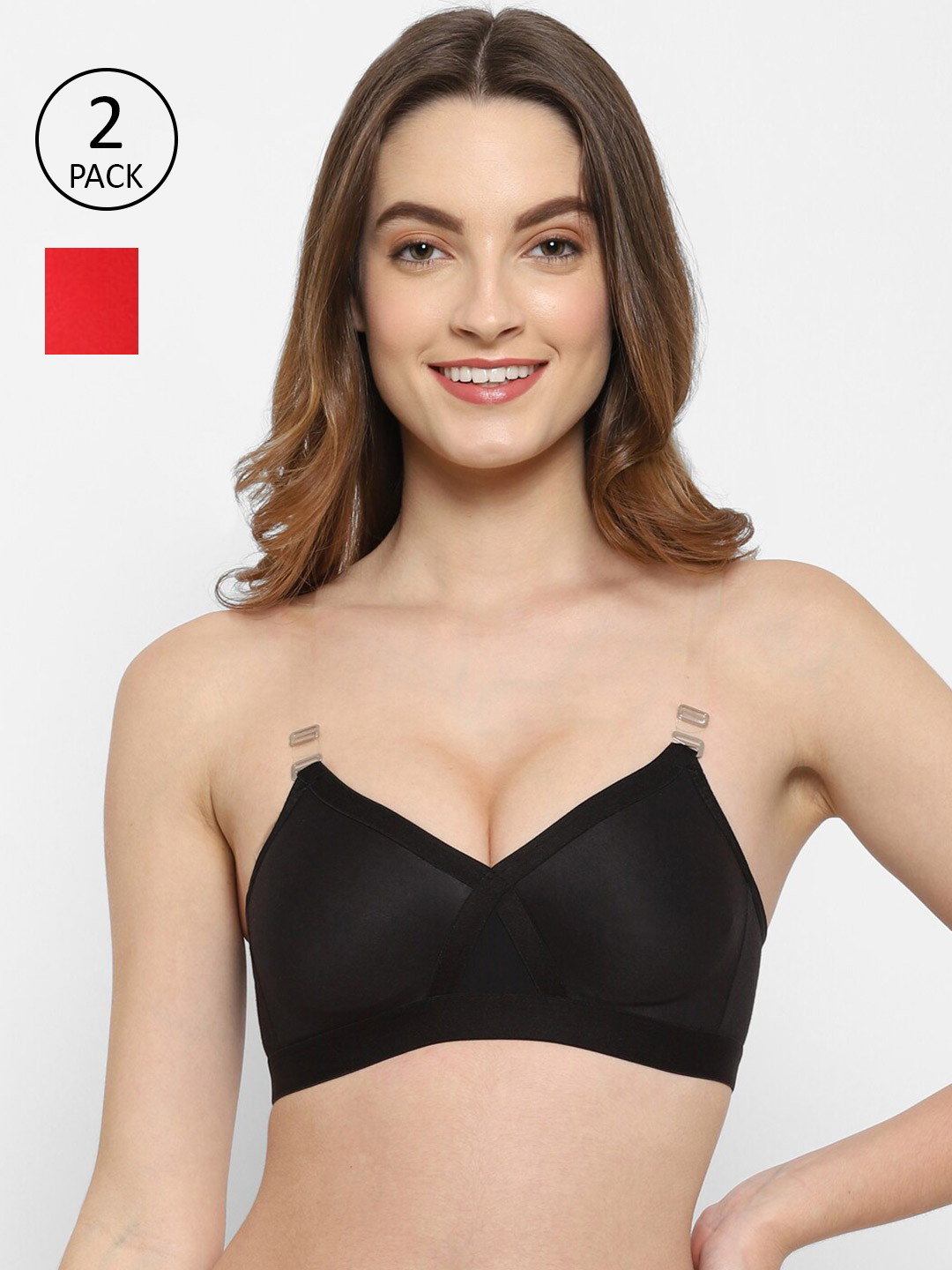 Floret Pack of 2 Black & Red Minimizer Bra T3094_Black-Red_30B