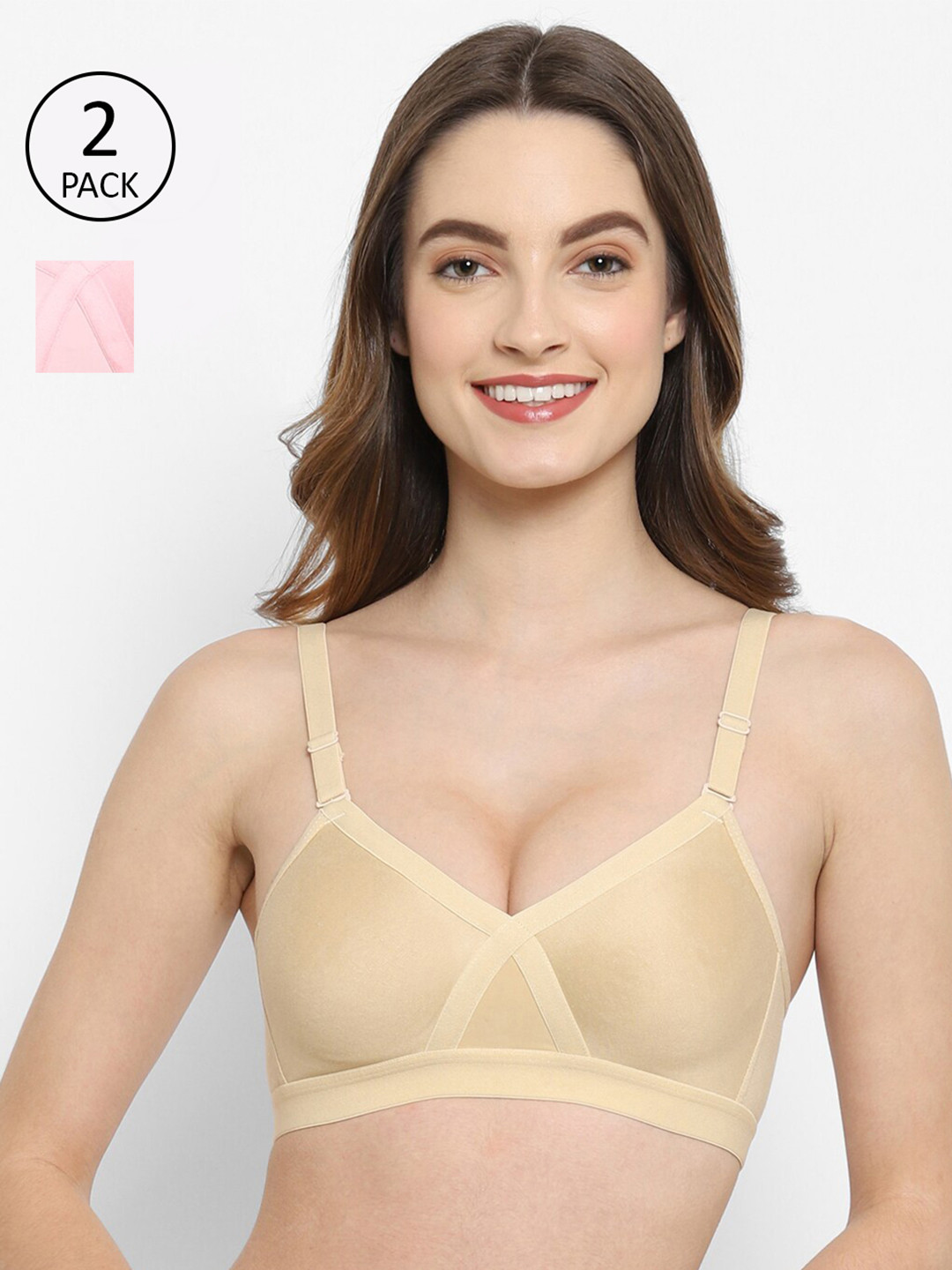 Floret Pack Of 2 Beige & Pink Minimizer Bra