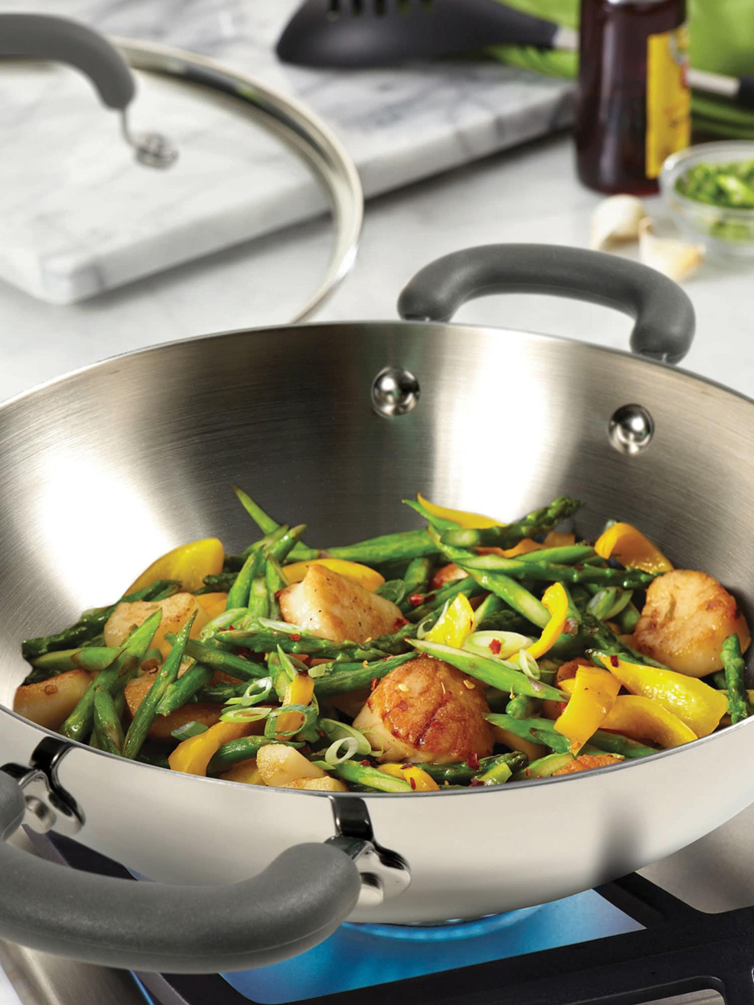 MEYER Silver Trivantage Stainless Steel Triply Cookware 24cm Kadai With Lid