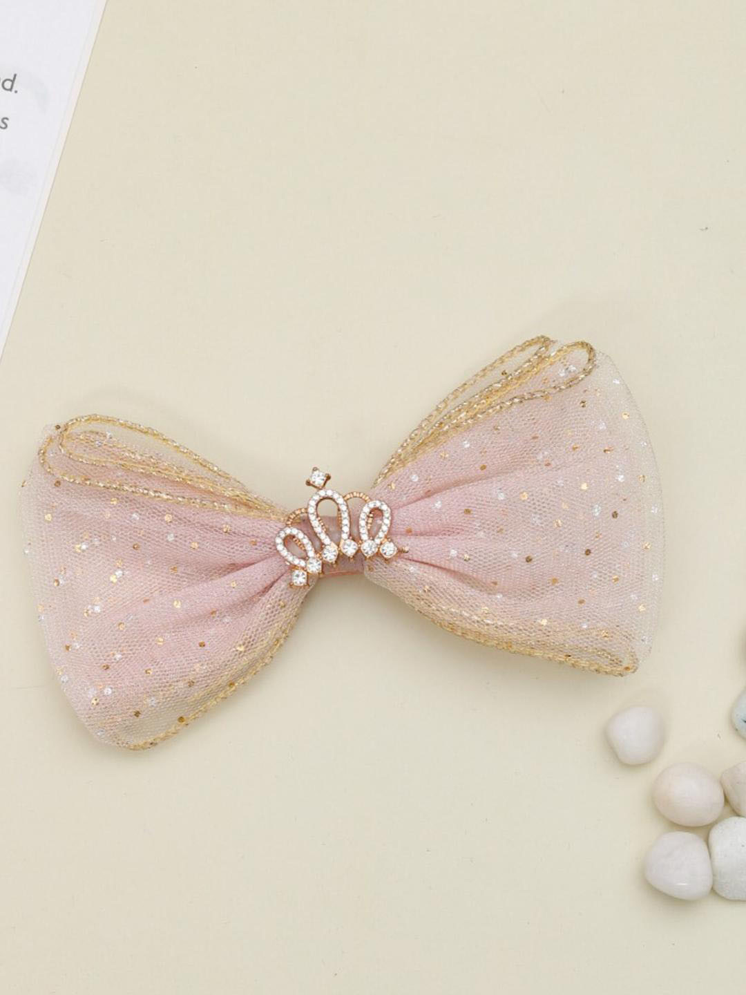 Yellow Bee Girls Pink & Gold-Toned Embellished Alligator Hair Clip