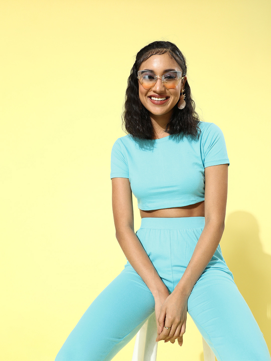 Cation Woman Stunning Blue Solid Top with Trousers