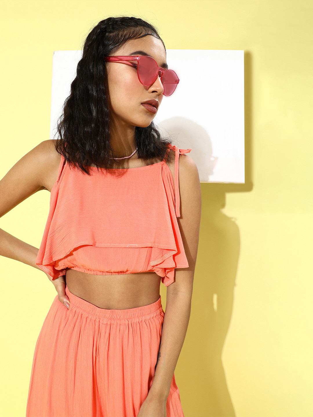 Cation Woman Striking Coral Solid Top with Palazzos