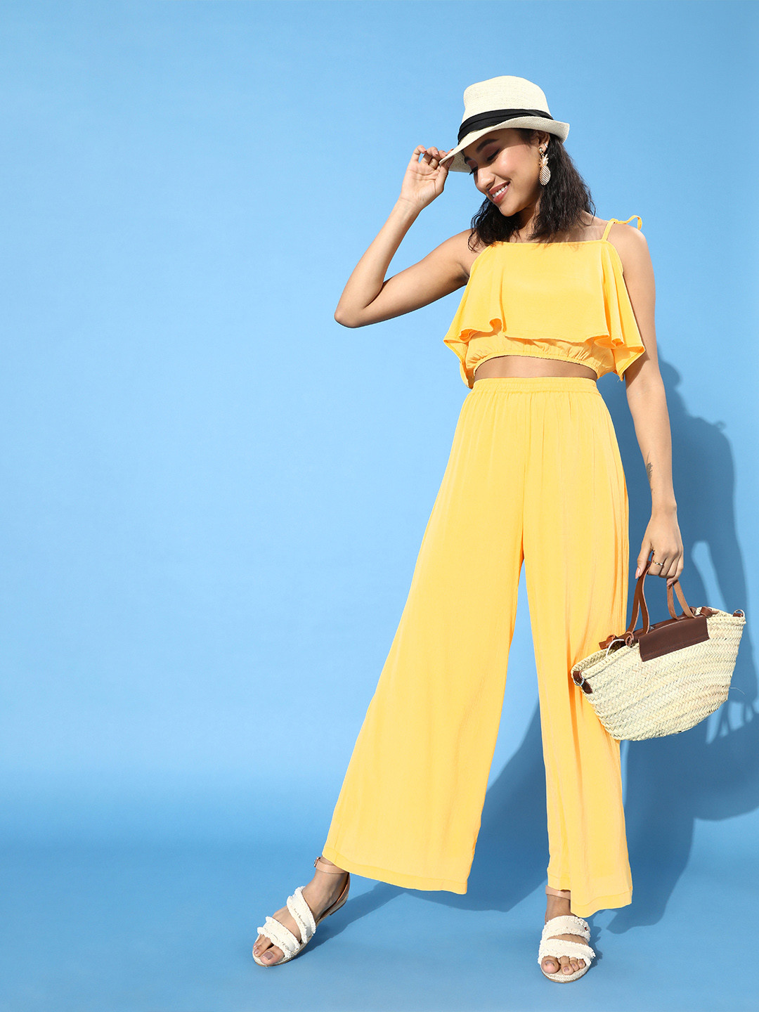 Cation Woman Bright Yellow Solid Top with Palazzos