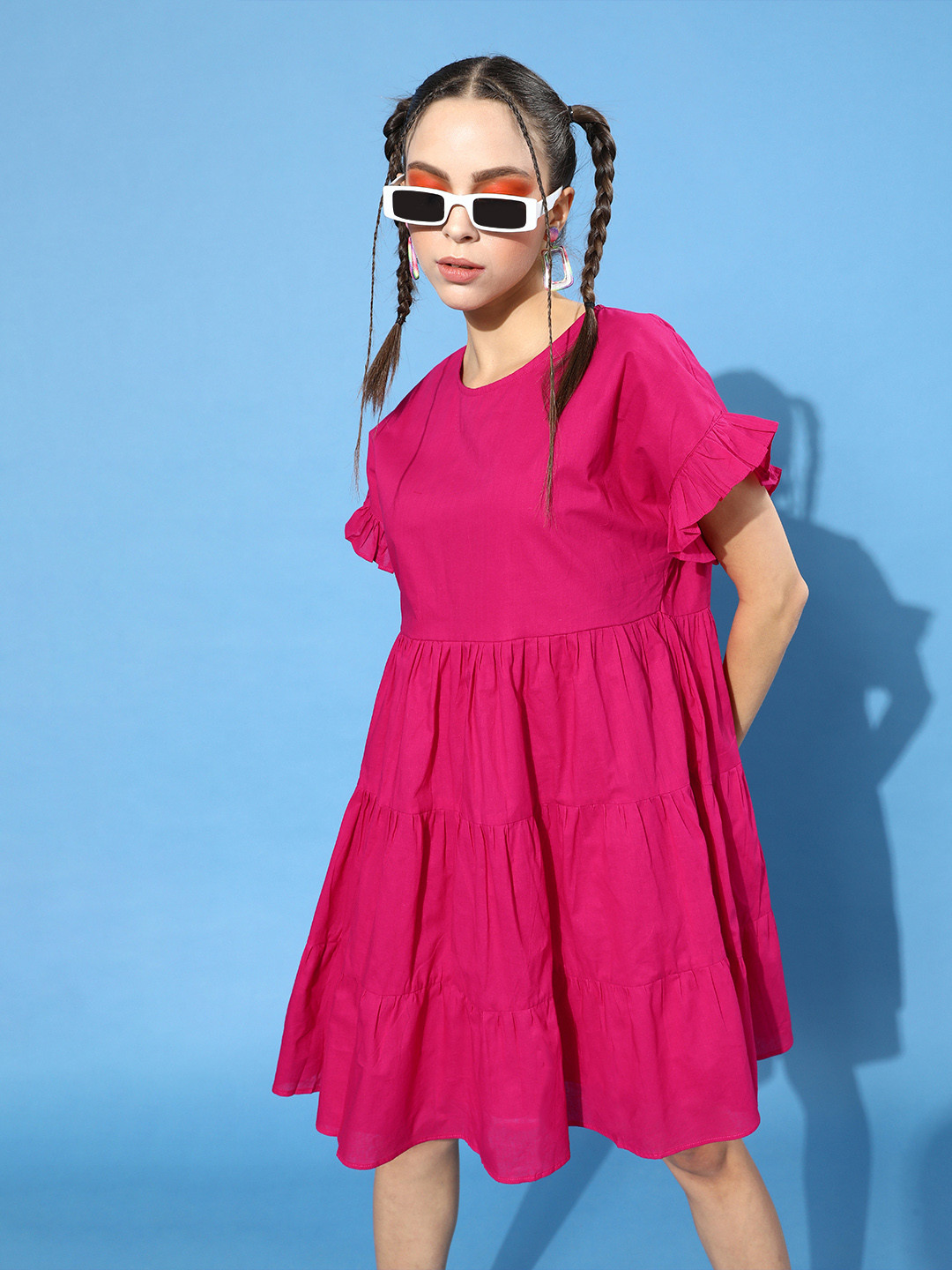 Cation Women Stunning Magenta Solid Tiered Dress