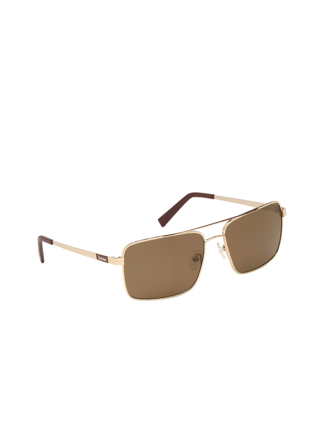 Timberland Unisex Brown Lens & Gold-Toned Square Sunglasses with 100% UV Protected Lens