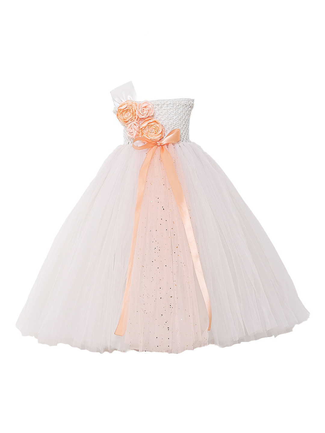 TINY MINY ME Girls White & Peach One Shoulder Gown