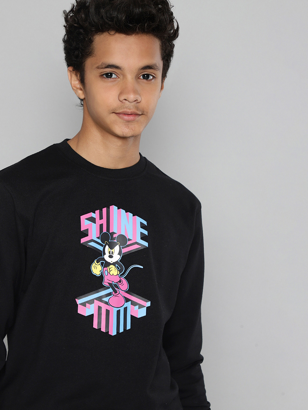 Kook N Keech Disney Teens Boys Black & Pink Mickey Mouse Print Sweatshirt