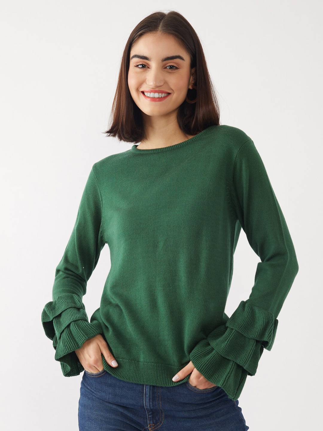 Green Solid Cropped Sweater For Women – Zink London