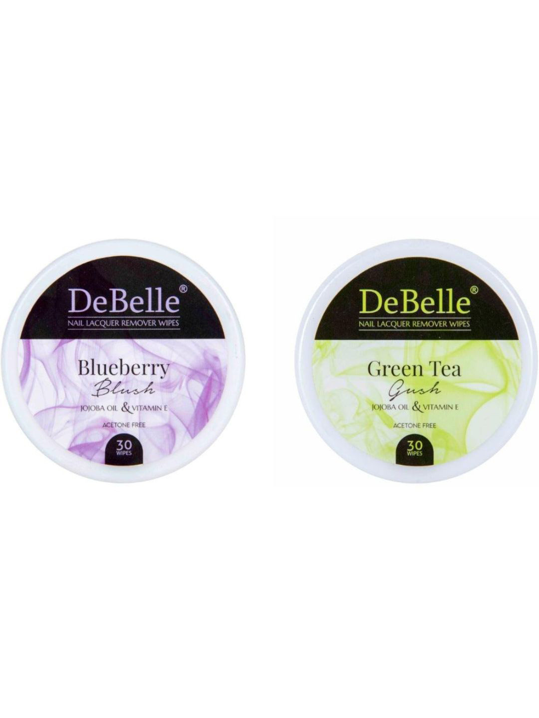 DeBelle Set of 2 Nail Polish Remover Wipes - Blueberry Blush & Green Tea Gush