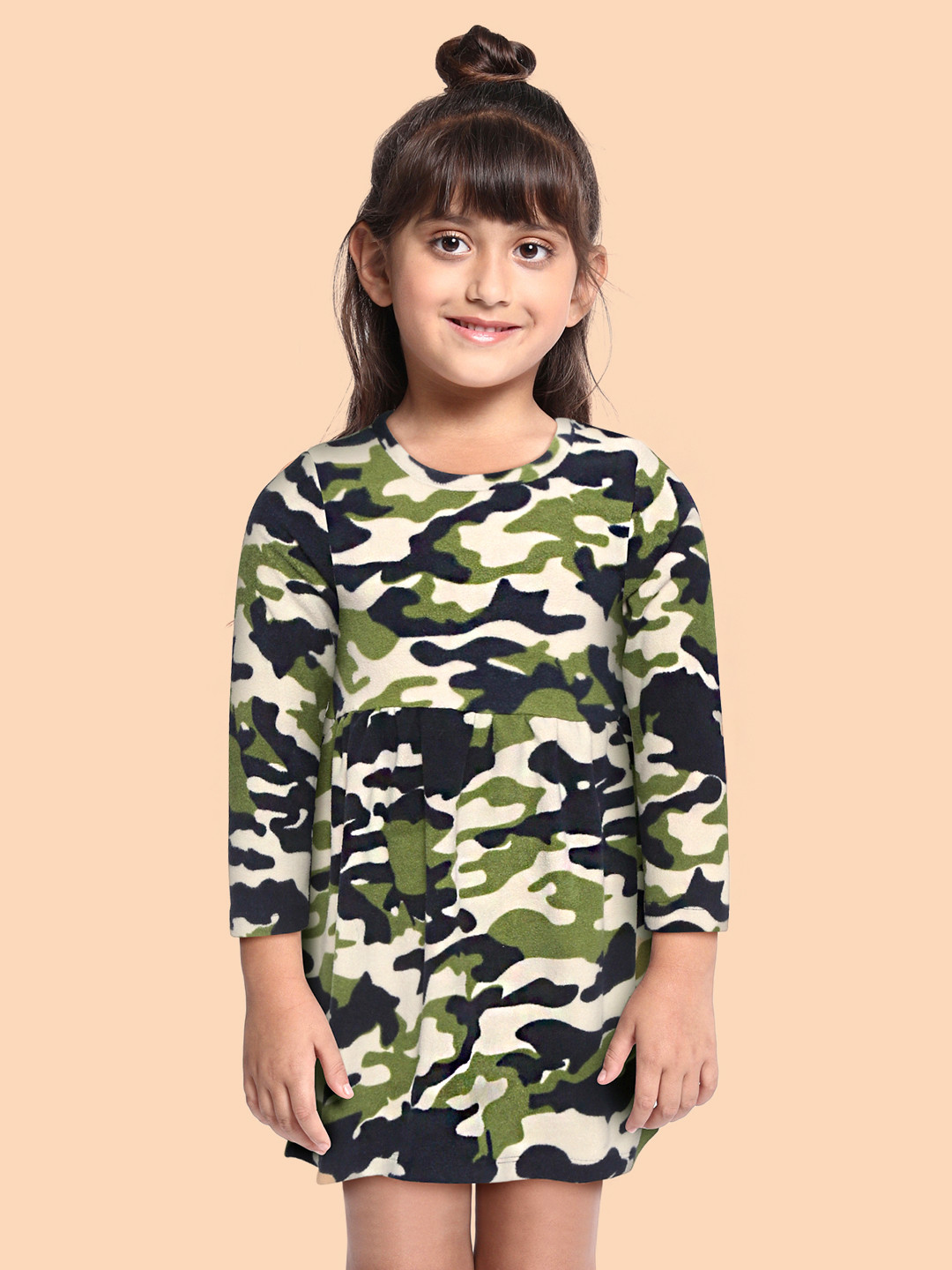 CrayonFlakes Polar Fleece  Green & Blue Camouflage Fit & Flare Dress