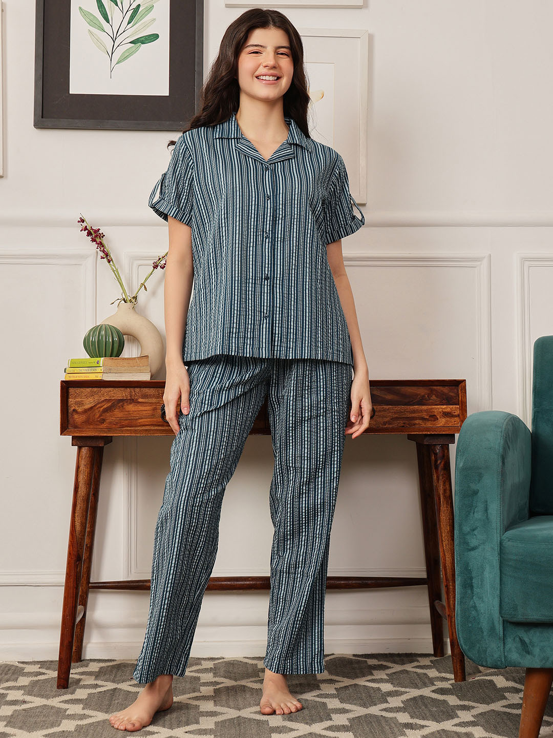 Clovia Women Blue Night suit