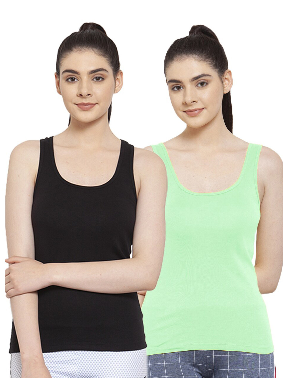 Friskers Pack of 2 Black & Green Tank Top
