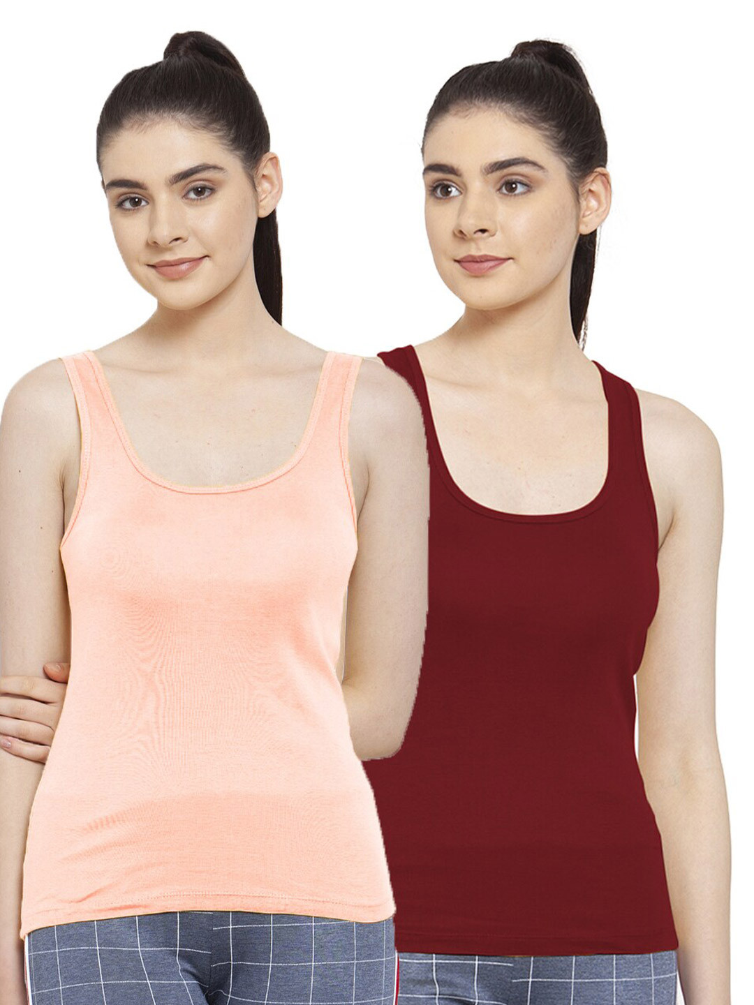 Friskers Women Pack of 2 Maroon & Peach Tank Top