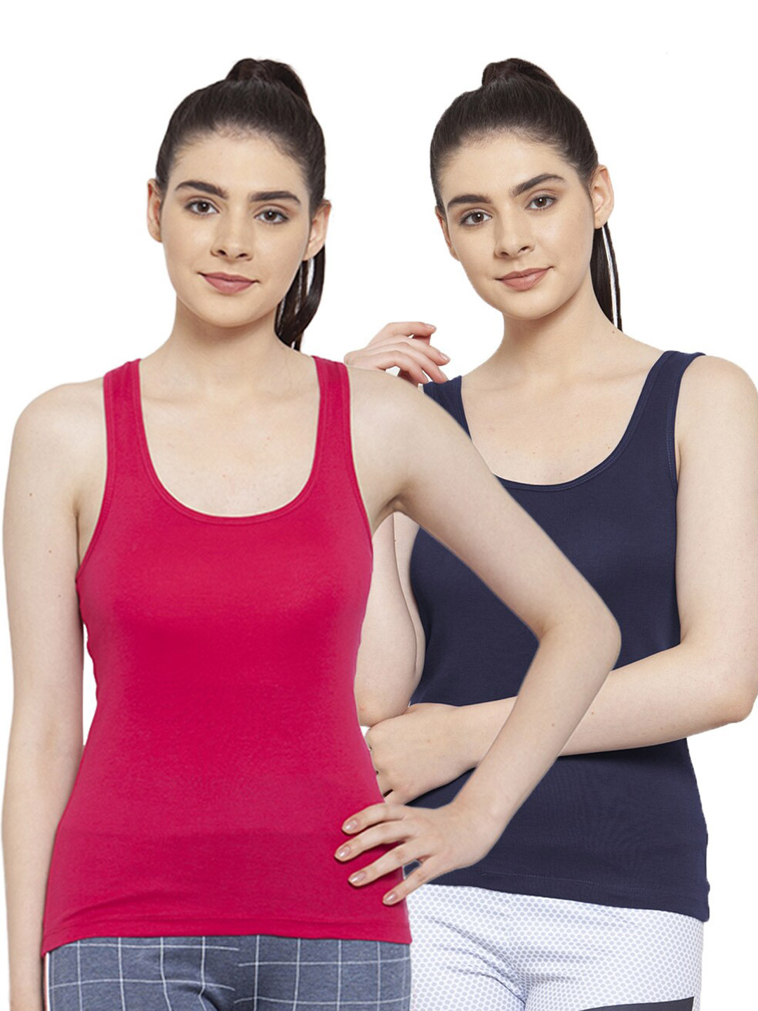 Friskers Pack Of 2 Pink & Navy Blue Tank Top