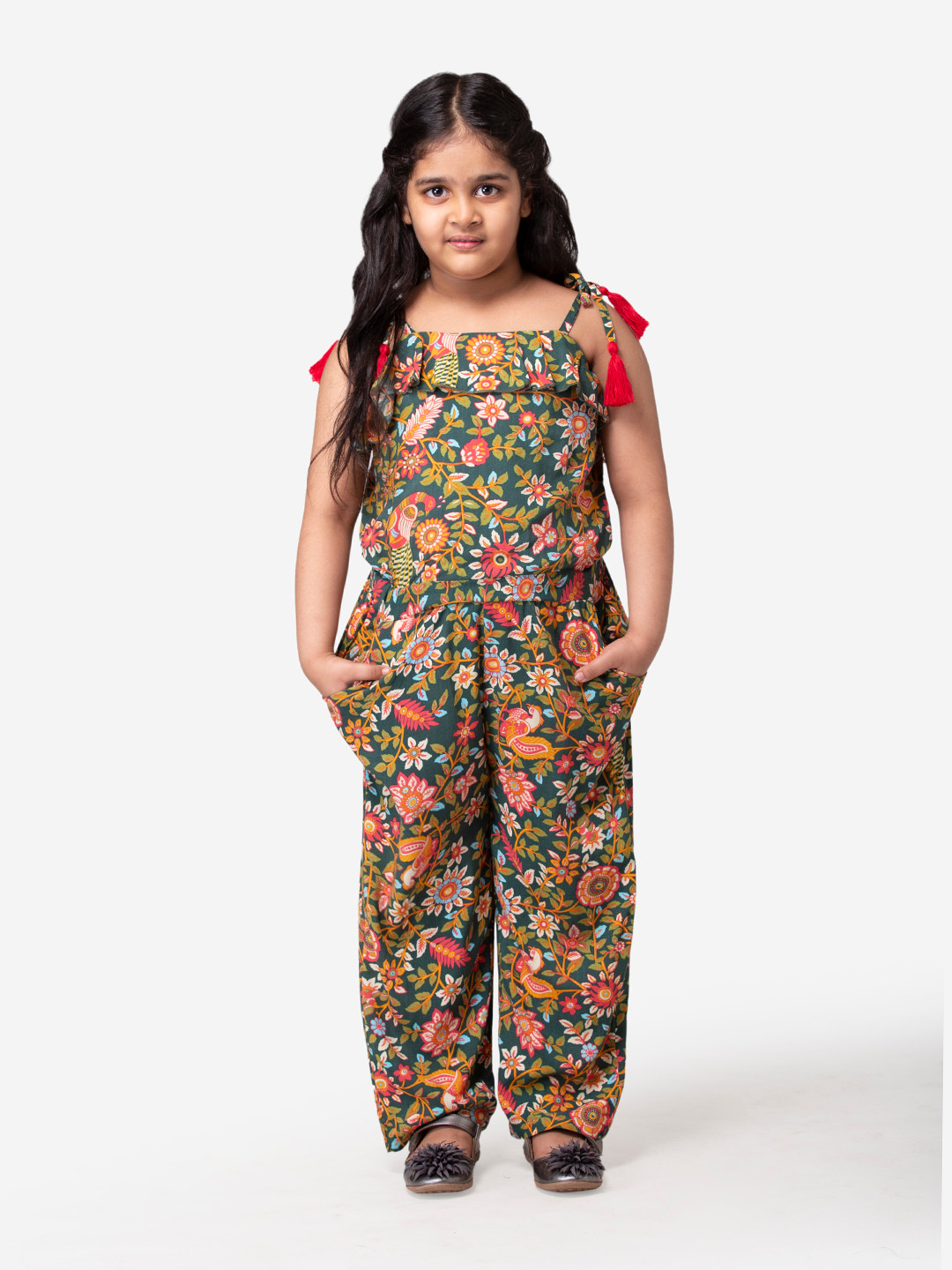 Hoop Hippo Girls Black & Blue Printed Basic Jumpsuit