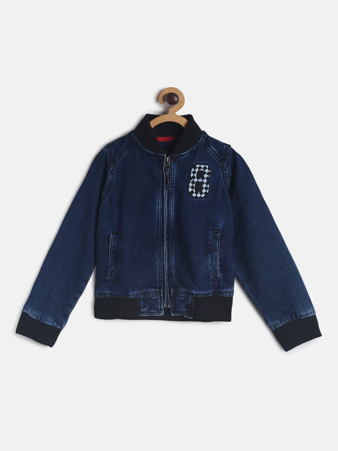 TALES & STORIES Boys Blue Lightweight Bomber with Patchwork Jacket