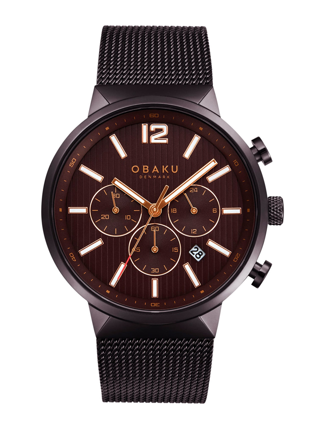 Obaku Men Brown Brass Dial & Black Straps Analogue Chronograph Watch V180GCNNMN
