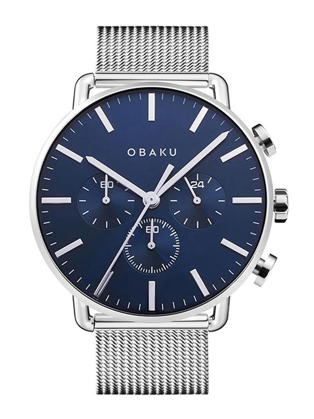 Obaku Men Blue Brass Dial & Silver Toned Straps Digital Chronograph Watch V232GCCLMC