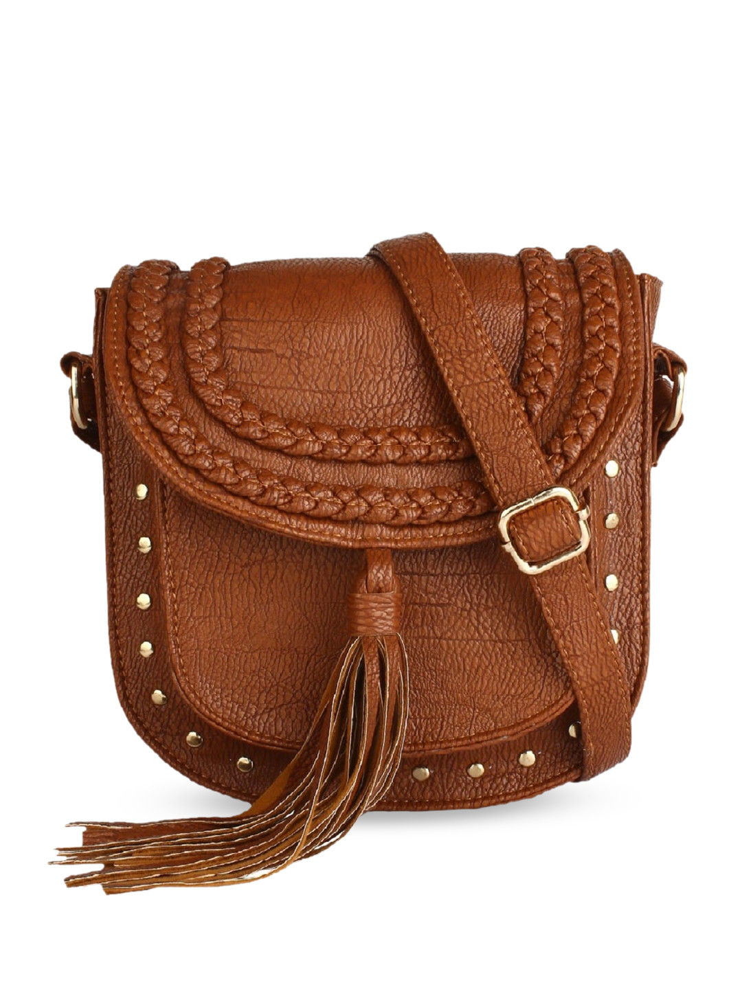 Lychee bags Rust PU Structured Handheld Bag with Tasselled