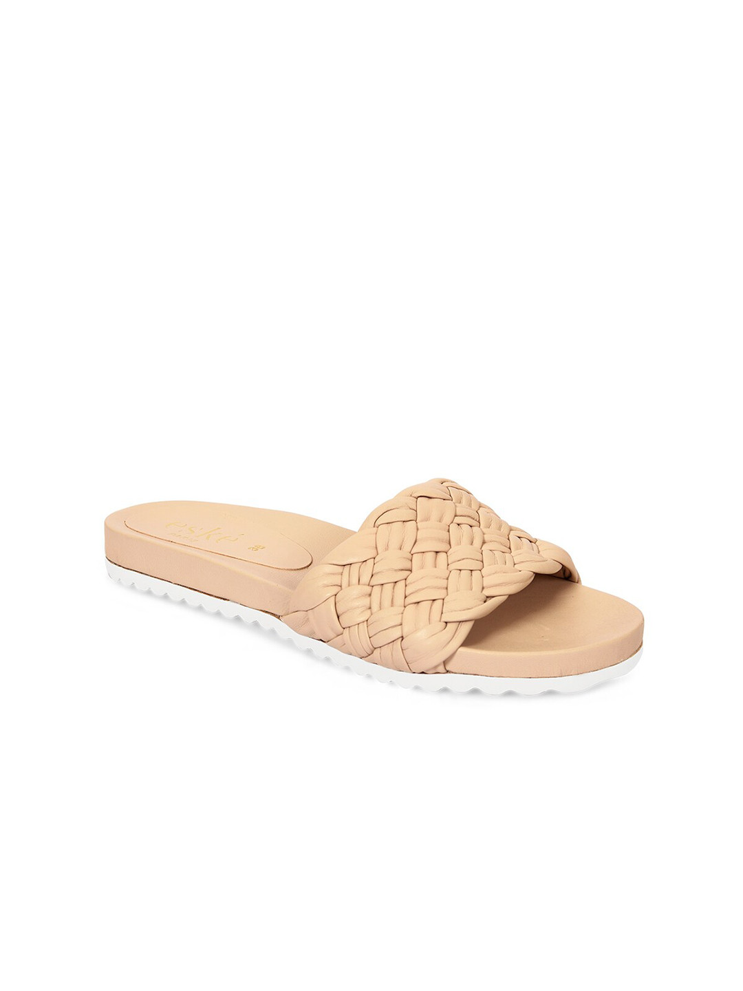 Eske Women Beige Leather Open Toe Flats
