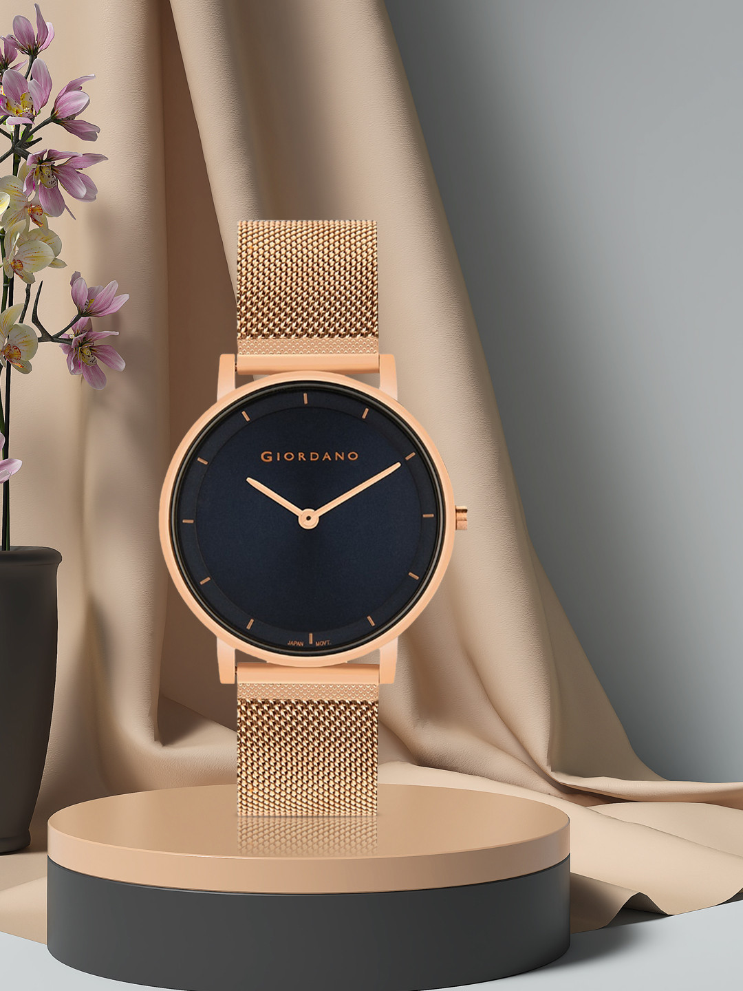 GIORDANO Men Blue & Rose Gold Toned Bracelet Style Straps Analogue Watch GD4061-33