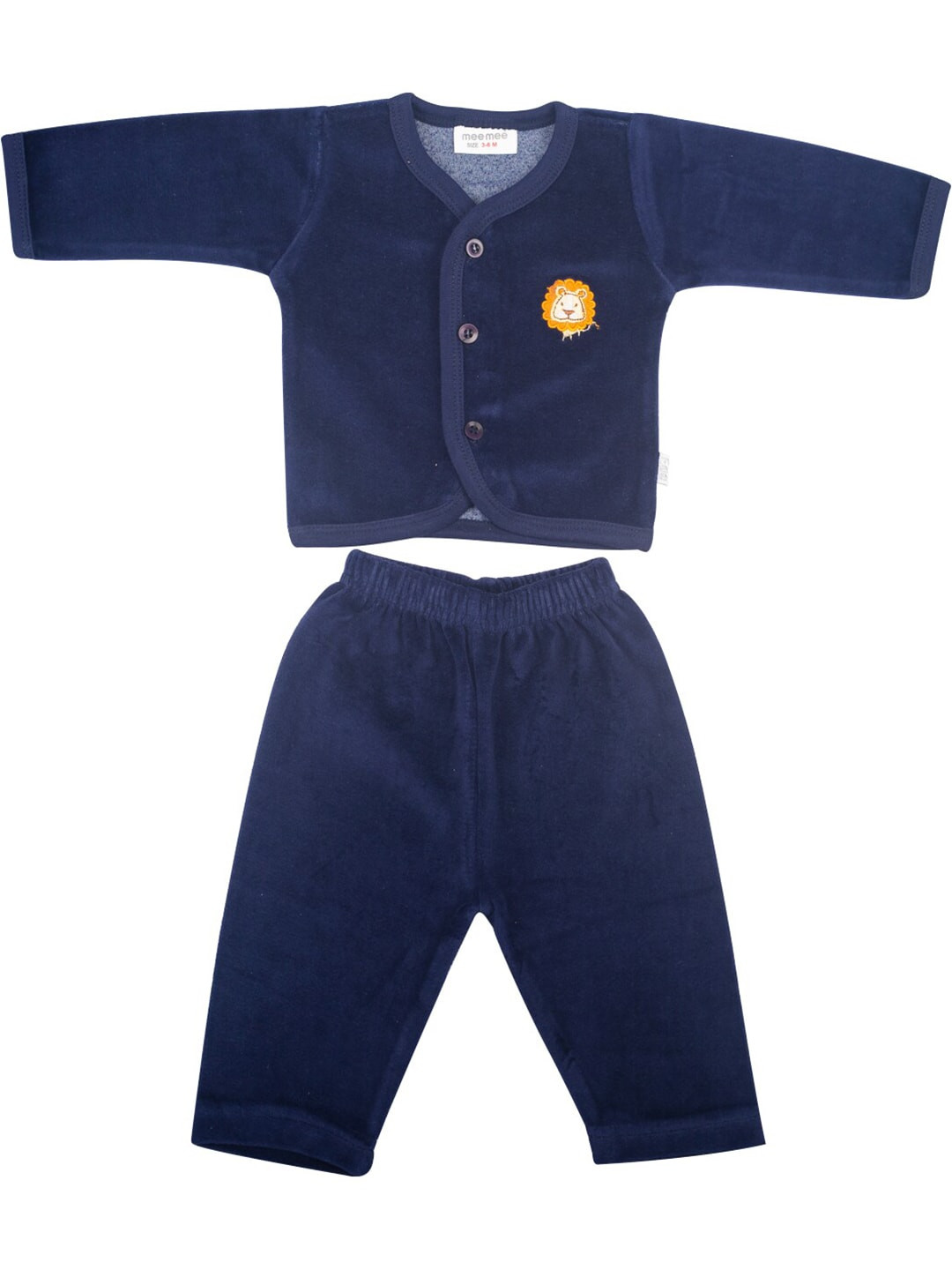 MeeMee Kids Navy Blue Solid Pure Cotton Night Suit INFUMP02LGSET