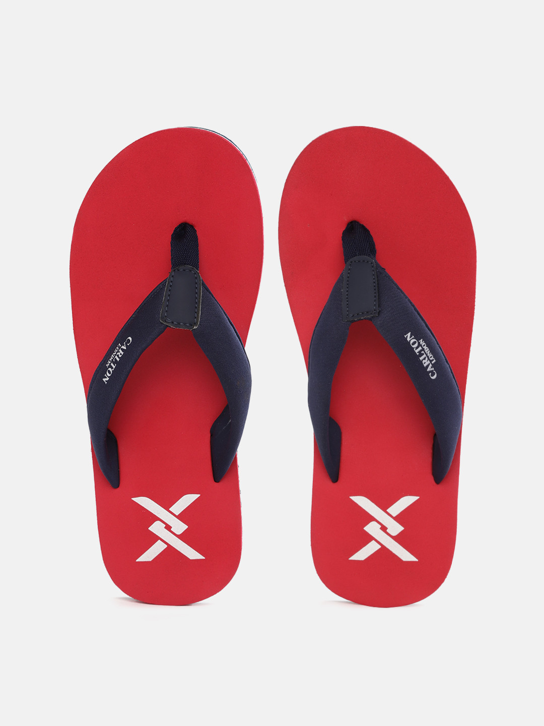 Carlton London Men Navy Blue & Red Solid Thong Flip-Flops